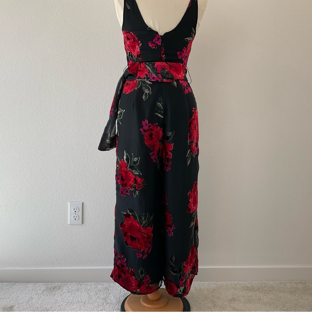 Anthropologie Ett:twa Black Velvet Floral Jumpsuit Wide Leg XS - Picture 8 of 13